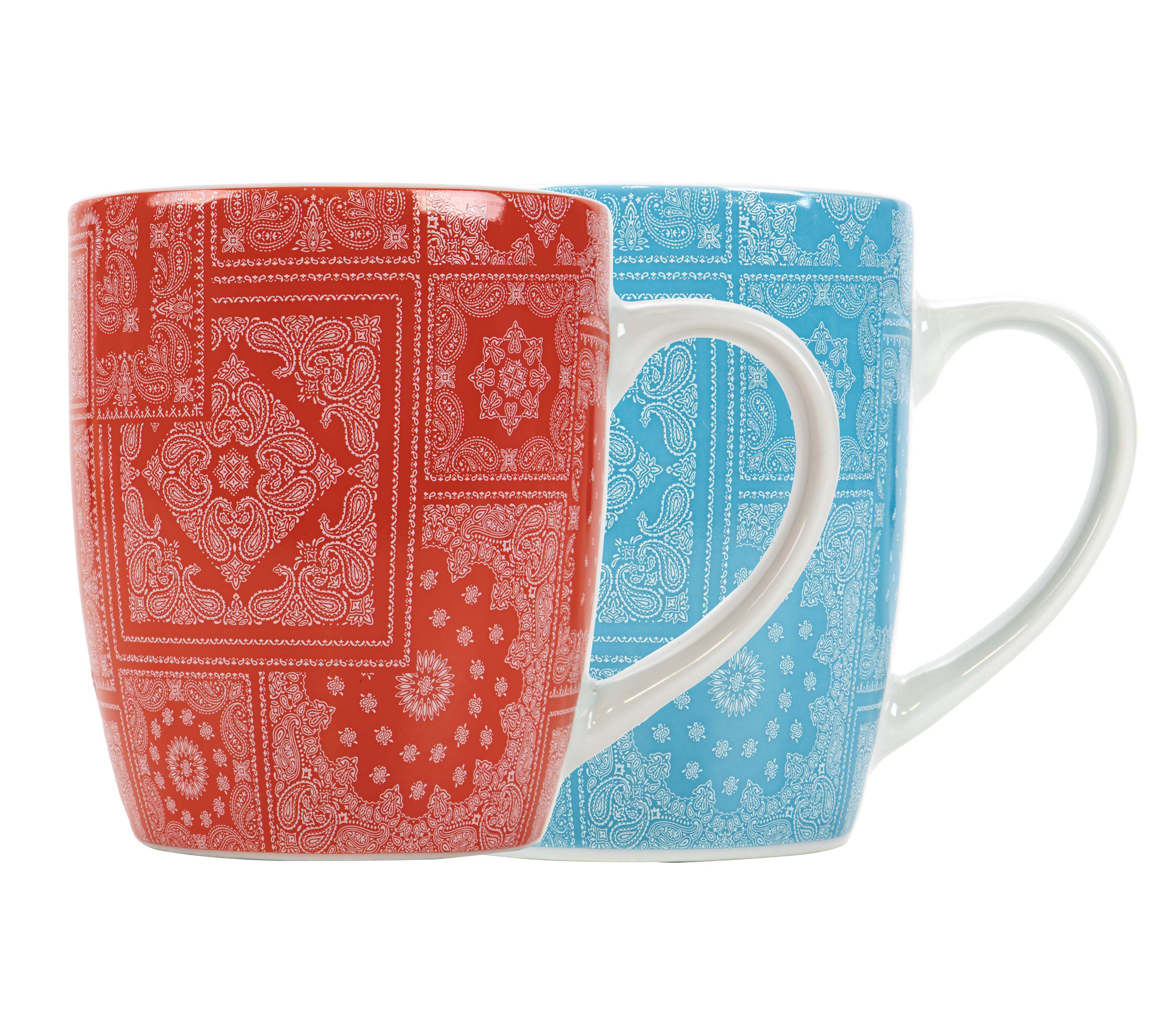 Mug Bandana - Set 2 Tazze Mug con Motivo a Bandana Rossa e Blu in Porcellana