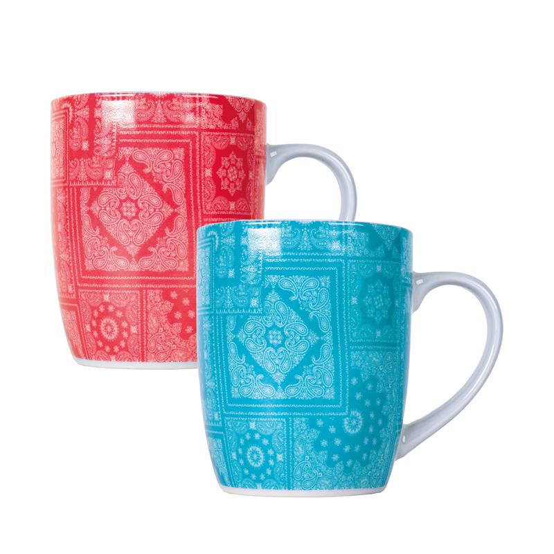 Mug Bandana - Set 2 Tazze Mug con Motivo a Bandana Rossa e Blu in Porcellana