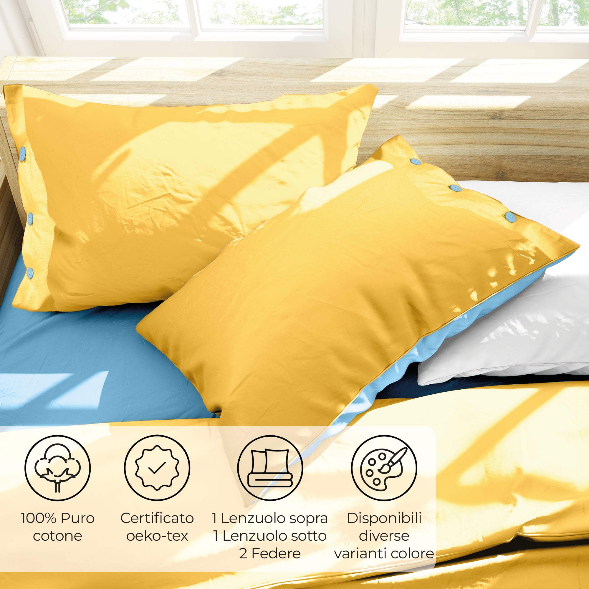 Completo Letto Matrimoniale in Cotone Collezione Good Vibes