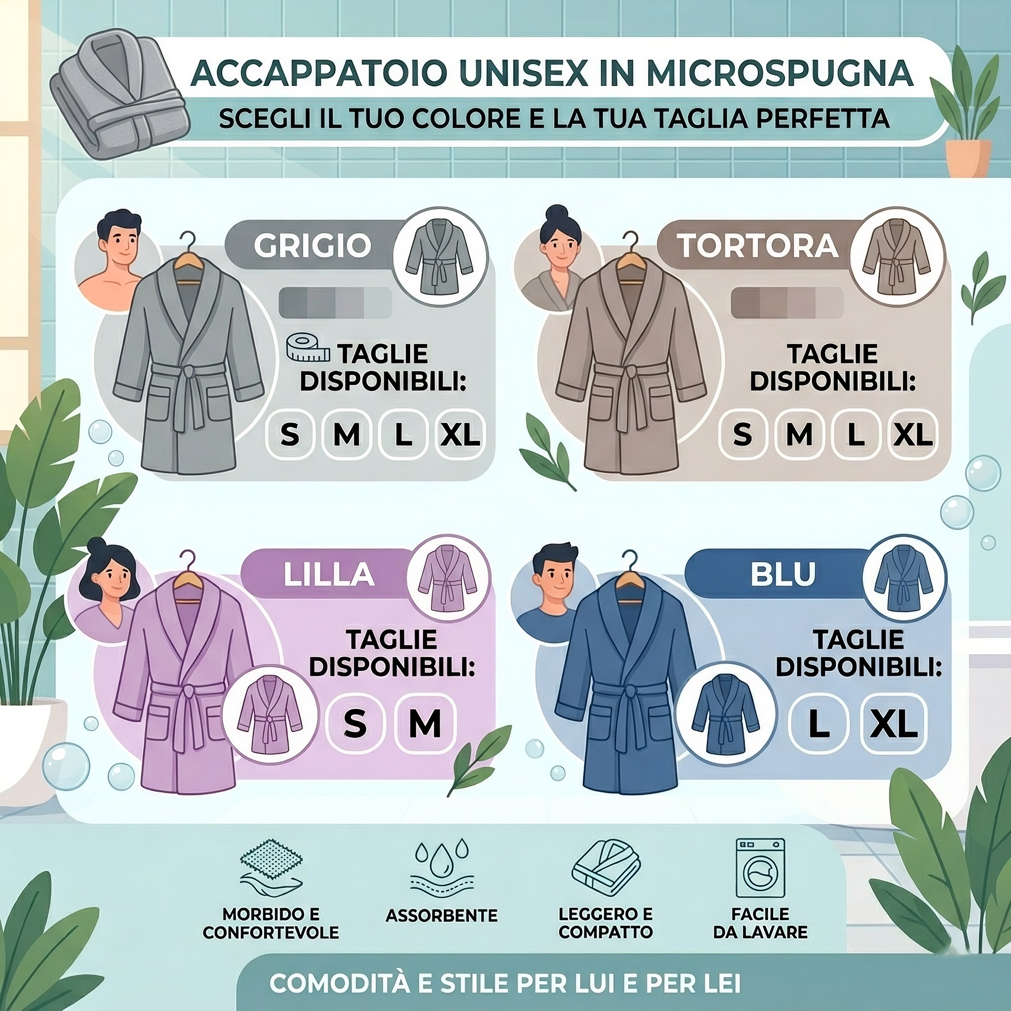 Accappatoio Unisex 100% Cotone Morbido Ultraleggero by Gilania