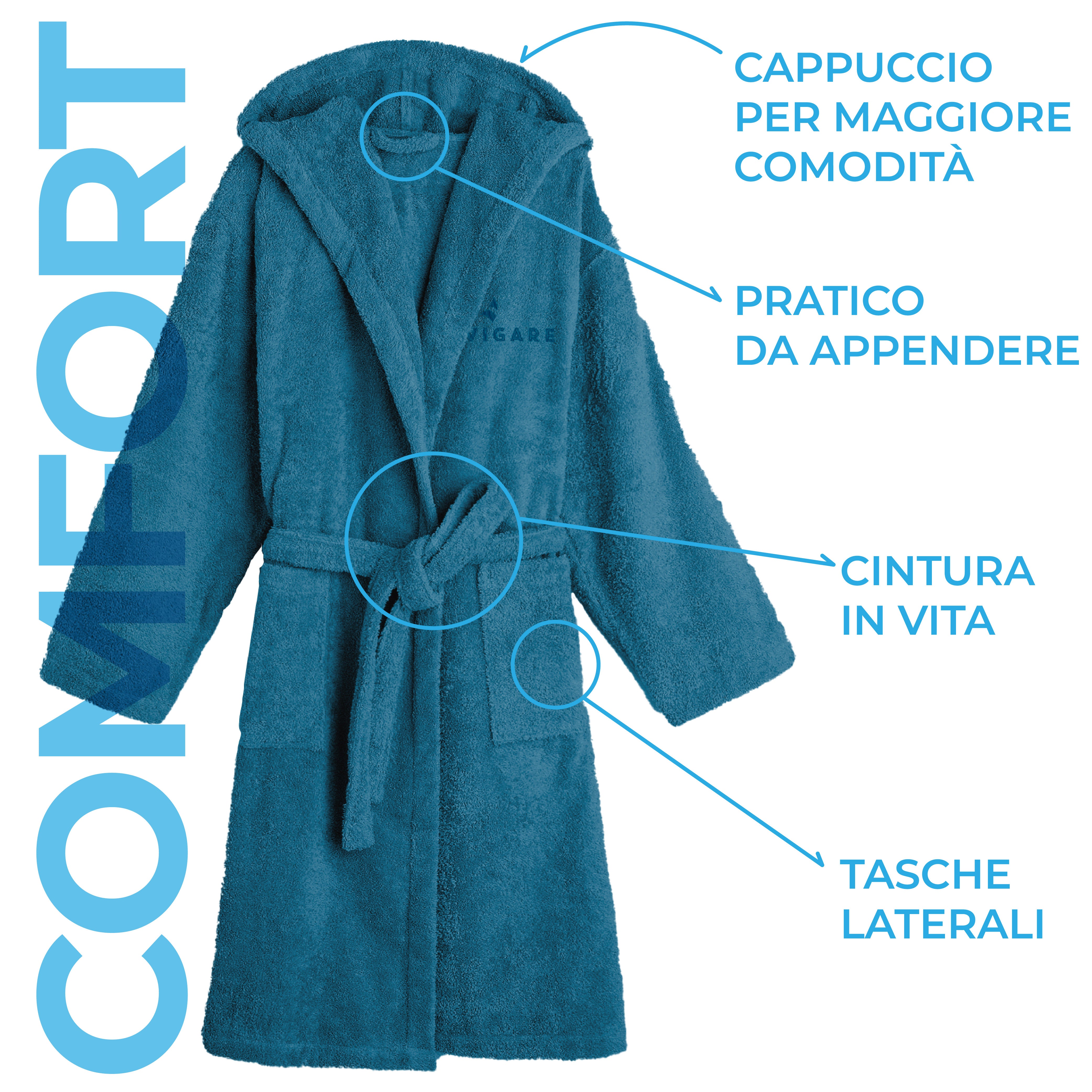 Accappatoio Parah 100% Cotone Morbido e Ultraleggere by Navigare | Taglia L/XL | Blu