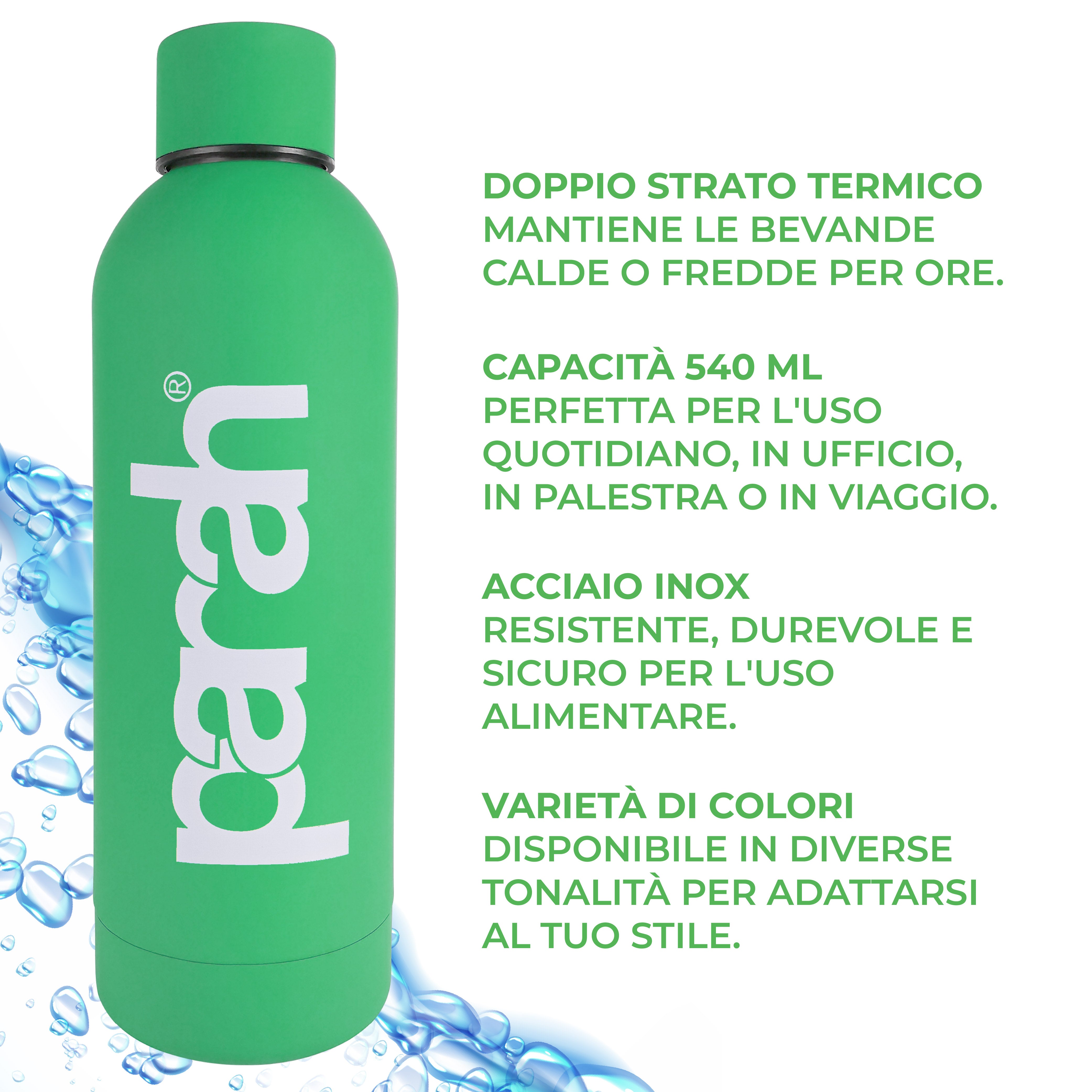 Borraccia 540 ml in Acciaio con Doppio Strato Termico by Parah