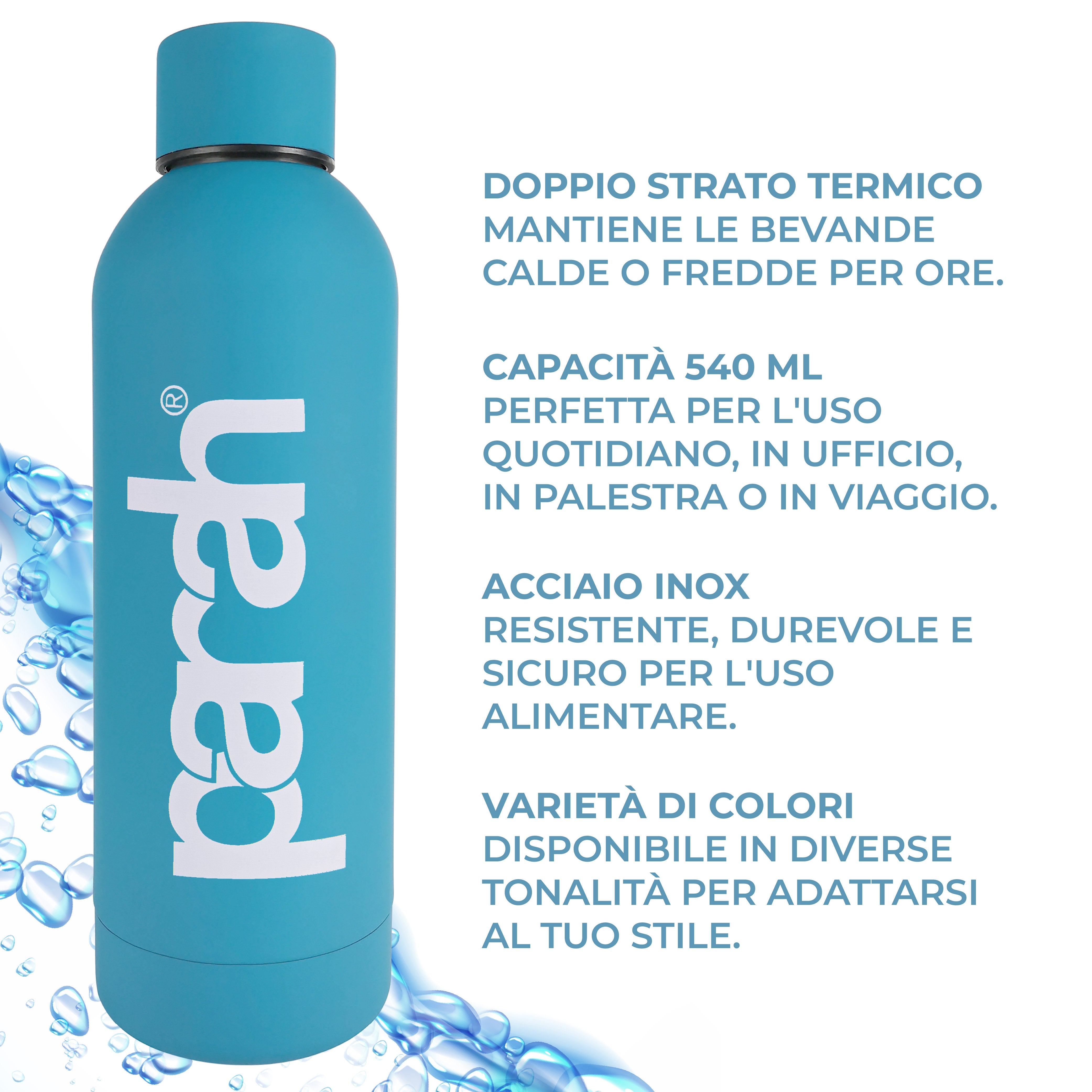Borraccia 540 ml in Acciaio con Doppio Strato Termico by Parah