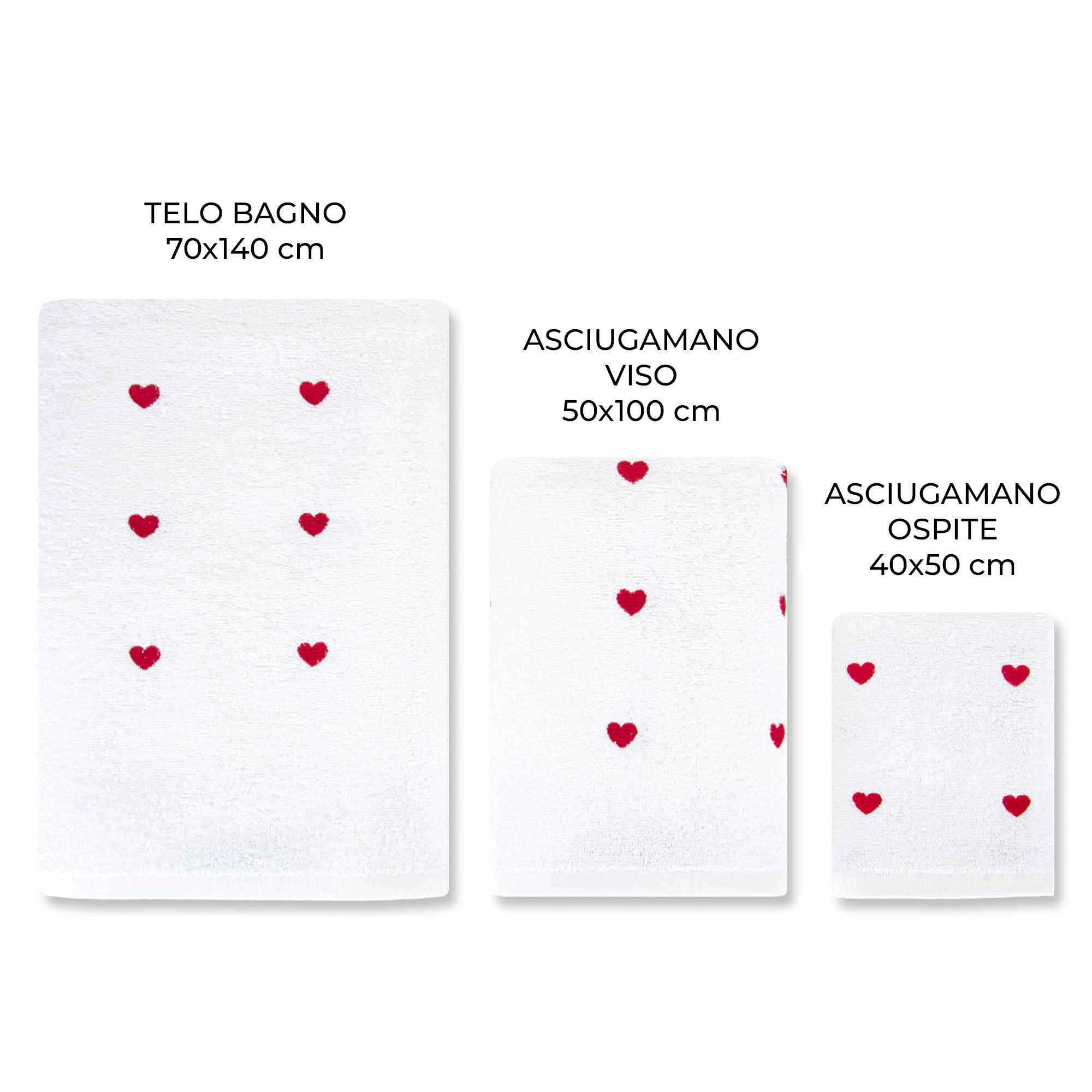 Set 3 Asciugamani Bagno in Cotone con Cuoricini Ricamati by Sono a Casa