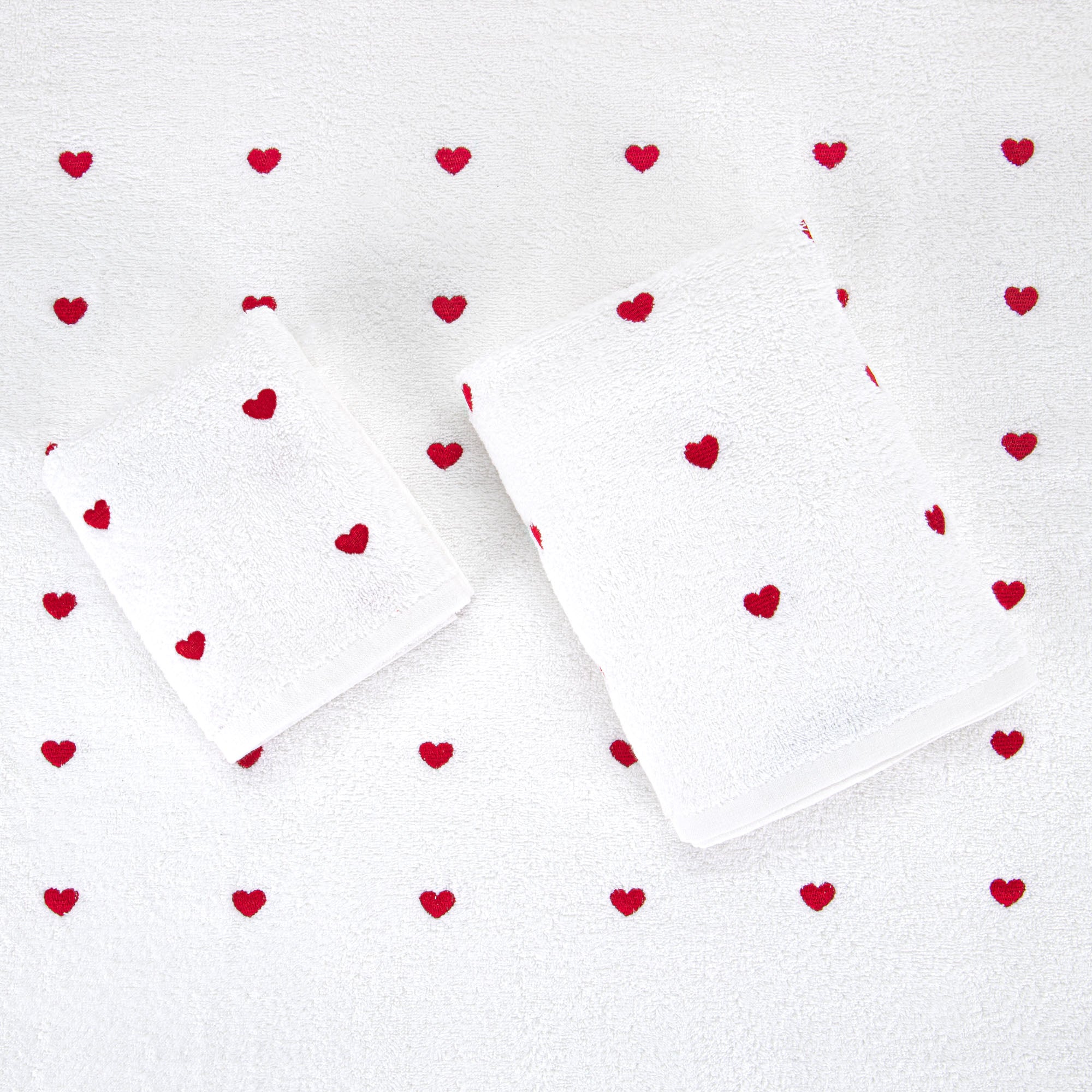 Set 3 Asciugamani Bagno in Cotone con Cuoricini Ricamati by Sono a Casa