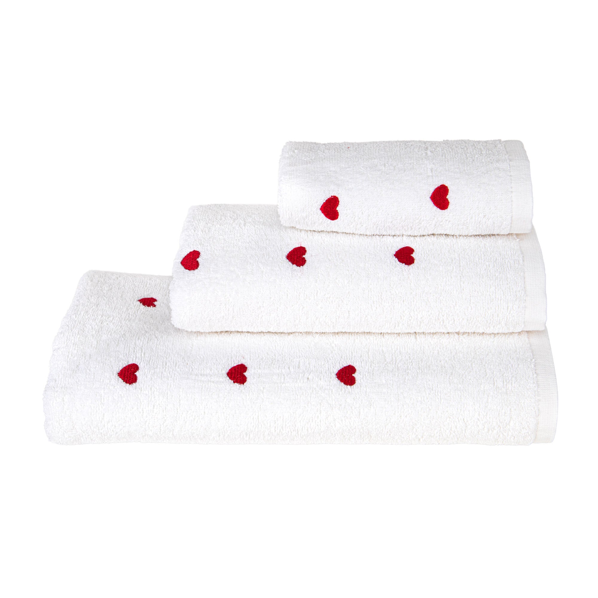 Set 3 Asciugamani Bagno in Cotone con Cuoricini Ricamati by Sono a Casa