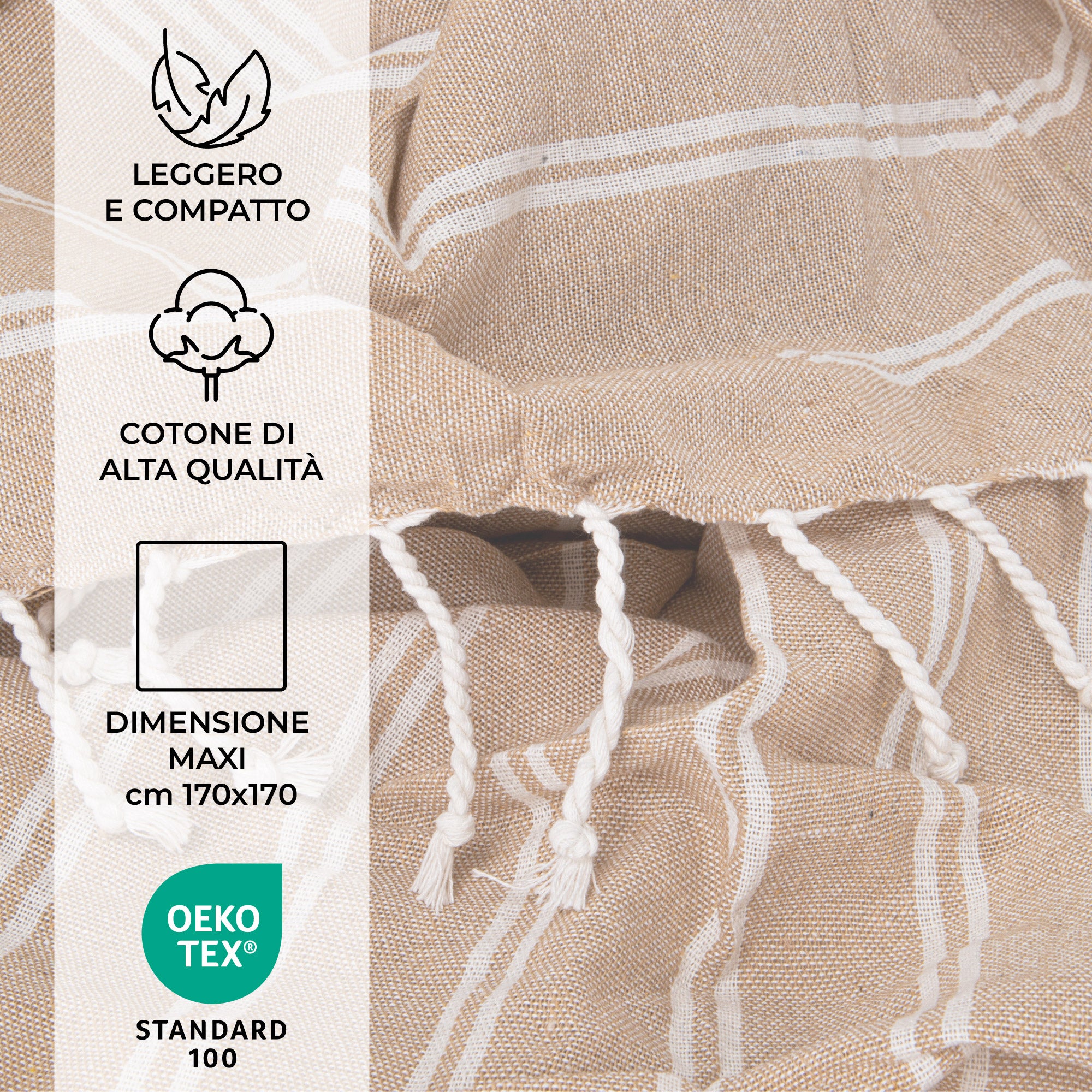 Maxi Telo Mare Fouta 170x170 cm in Cotone di Alta Qualità by Gilania