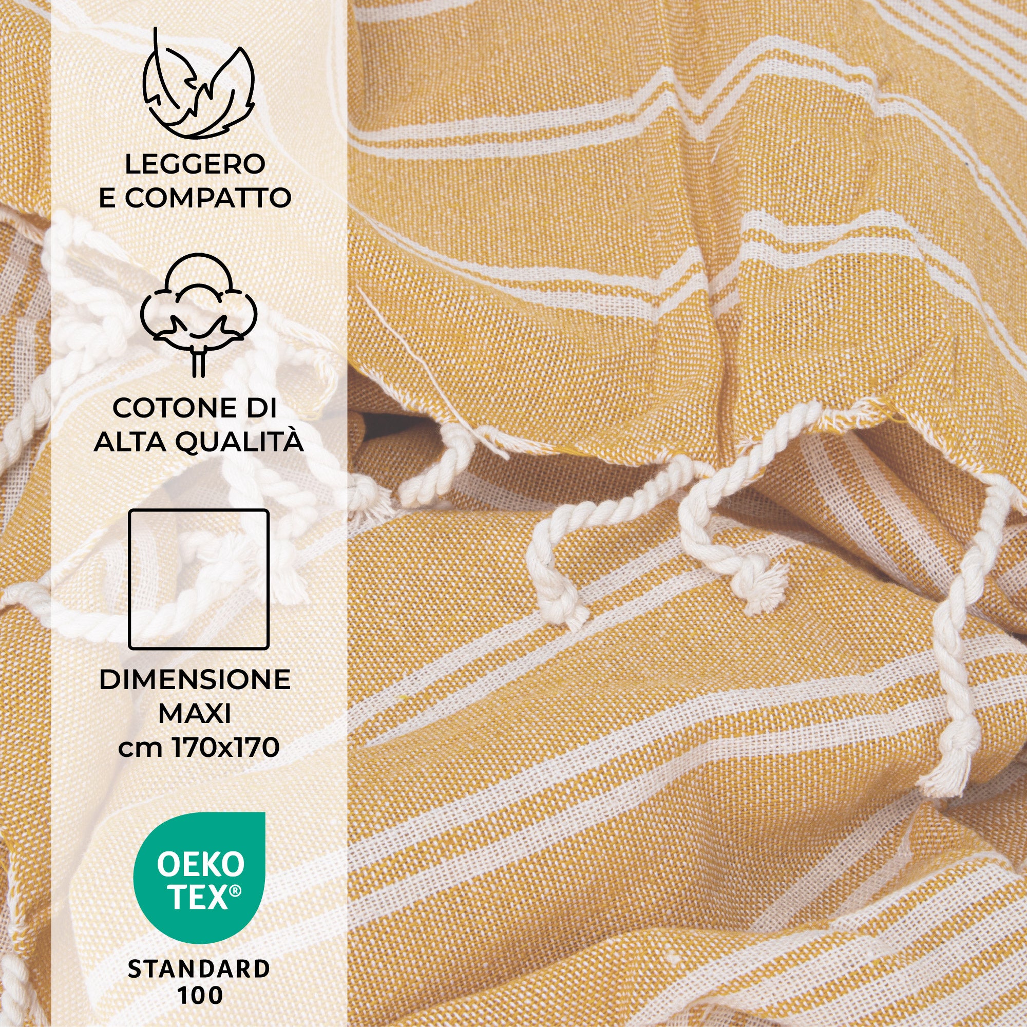 Maxi Telo Mare Fouta 170x170 cm in Cotone di Alta Qualità by Gilania