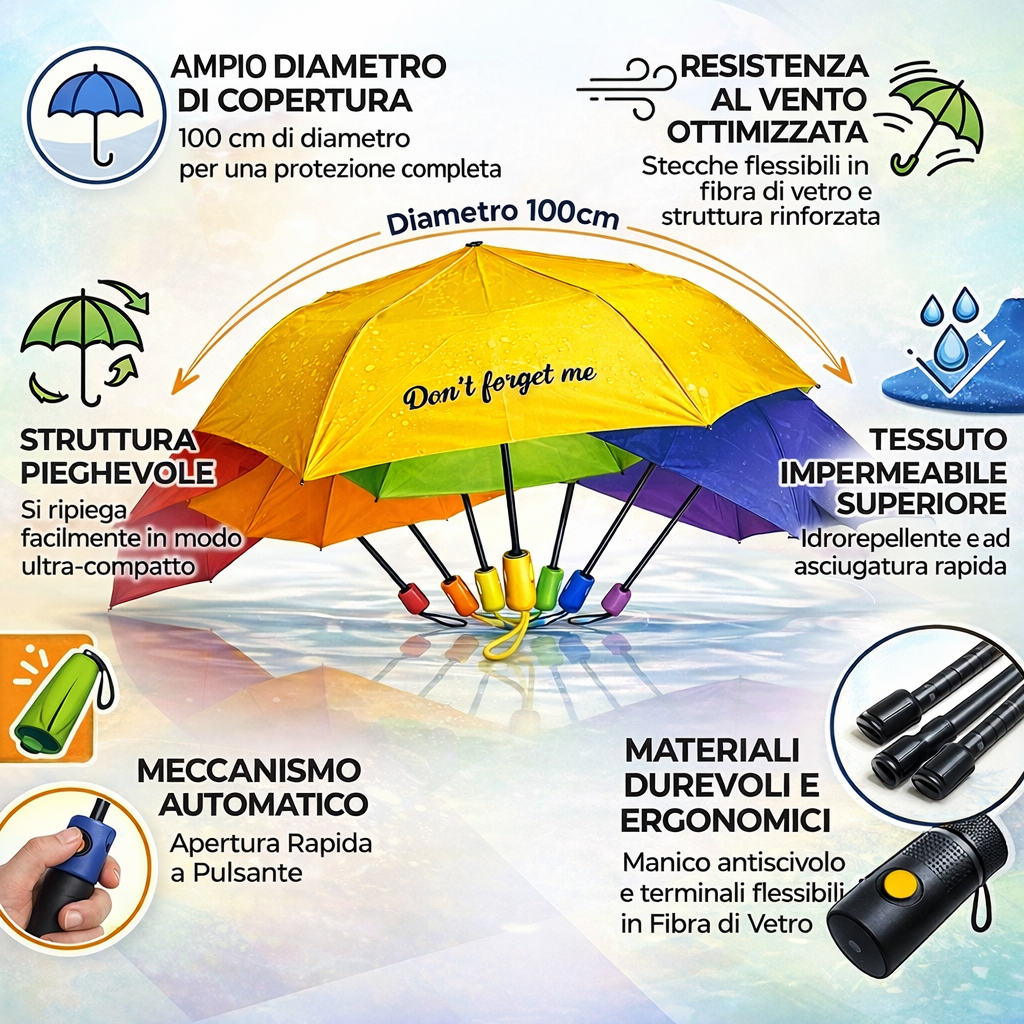 Ombrello con Diametro di 100cm, Pieghevole, Automatico con Manico Antiscivolo by Ruggeri - Immagine 8