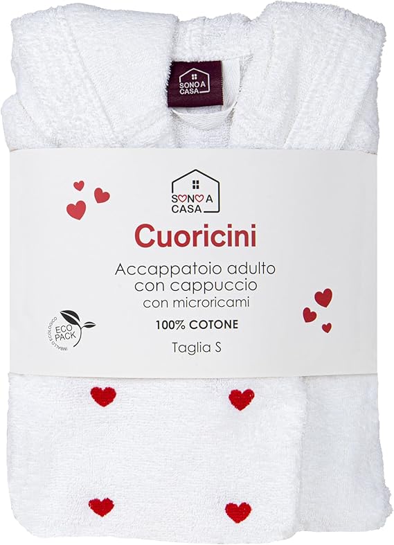 Accappatoio in Microspugna di Cotone con cuoricini Ricamati by Sono a casa