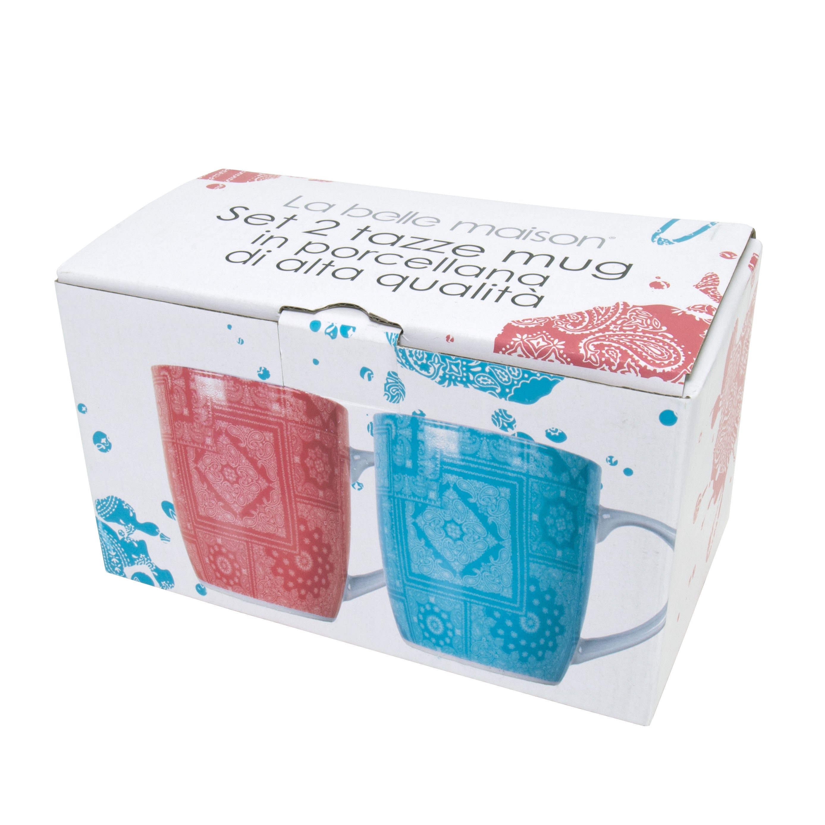 Mug Bandana - Set 2 Tazze Mug con Motivo a Bandana Rossa e Blu in Porcellana