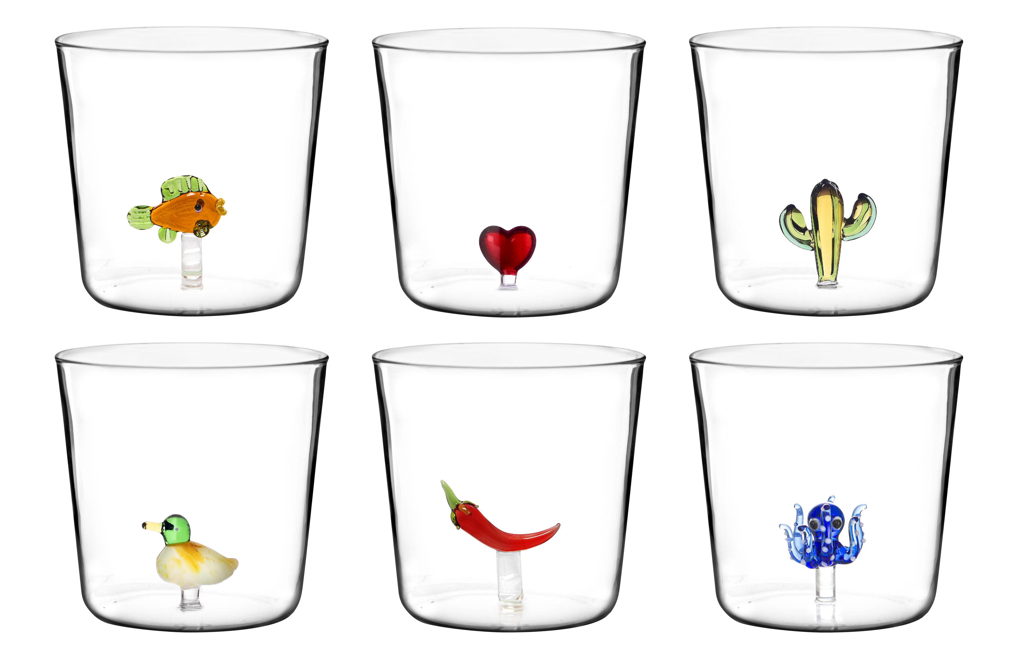 Set 6 Bicchieri Tumbler in Vetro Borosilicato con Icona 3D by Ruggeri