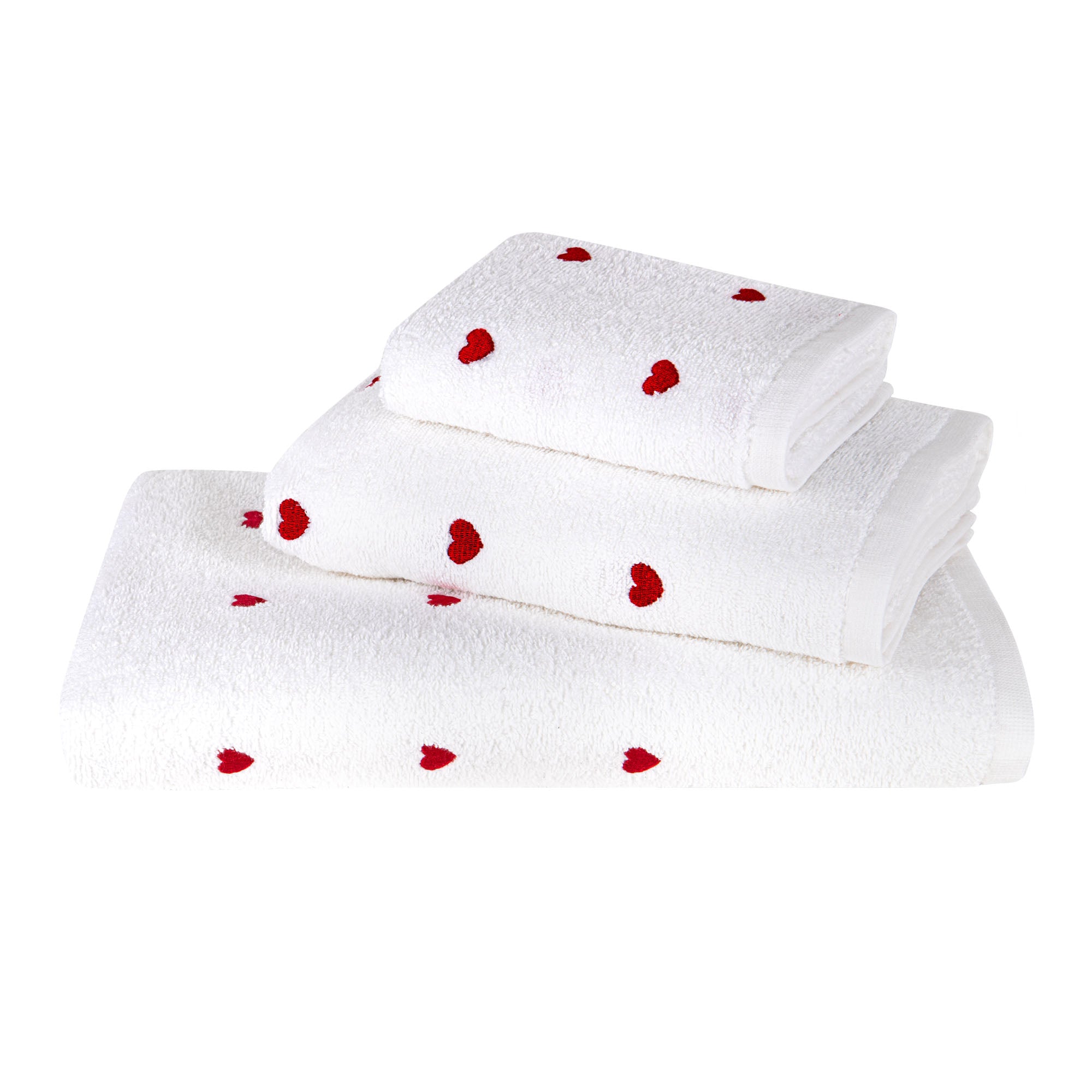 Set 3 Asciugamani Bagno in Cotone con Cuoricini Ricamati by Sono a Casa