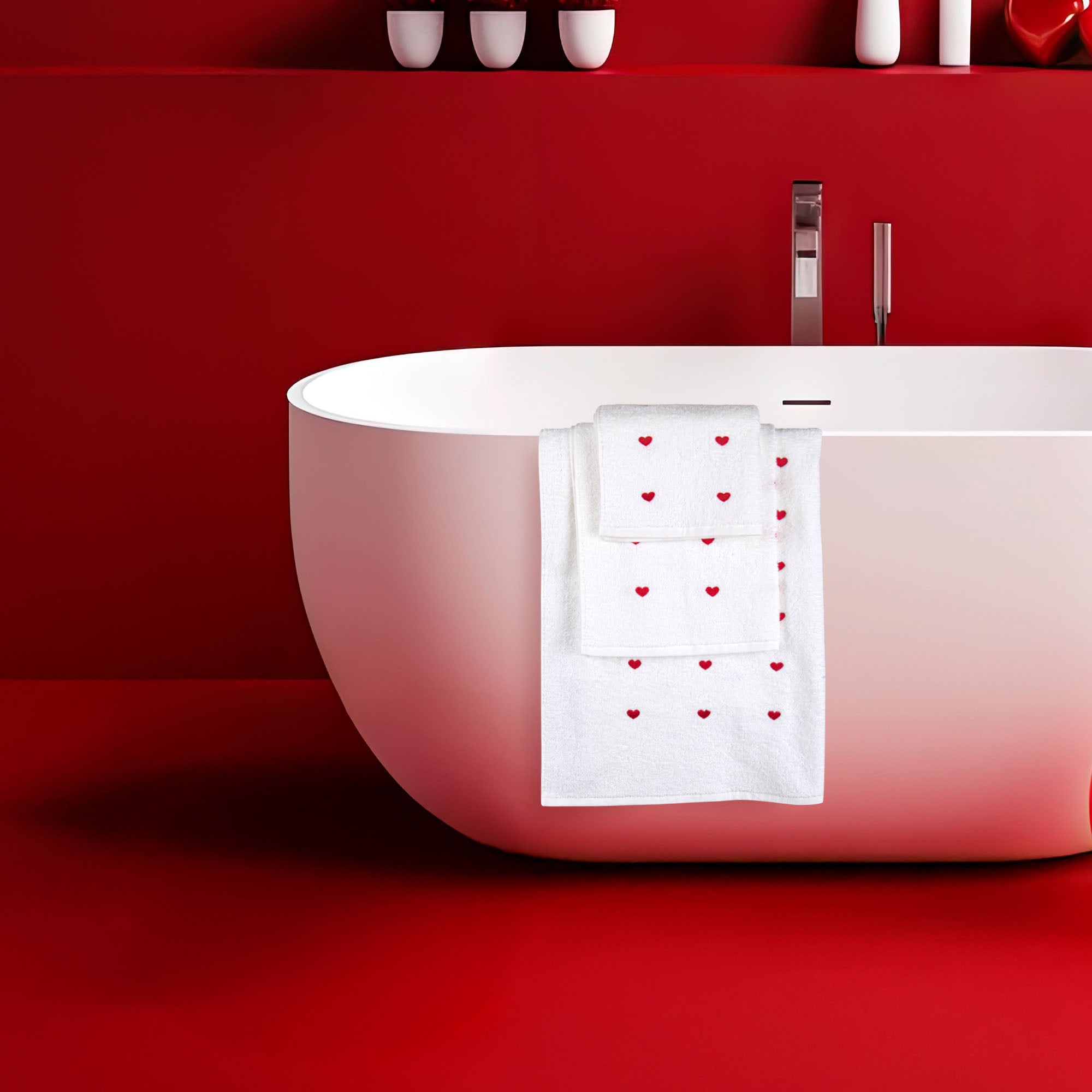 Set 3 Asciugamani Bagno in Cotone con Cuoricini Ricamati by Sono a Casa