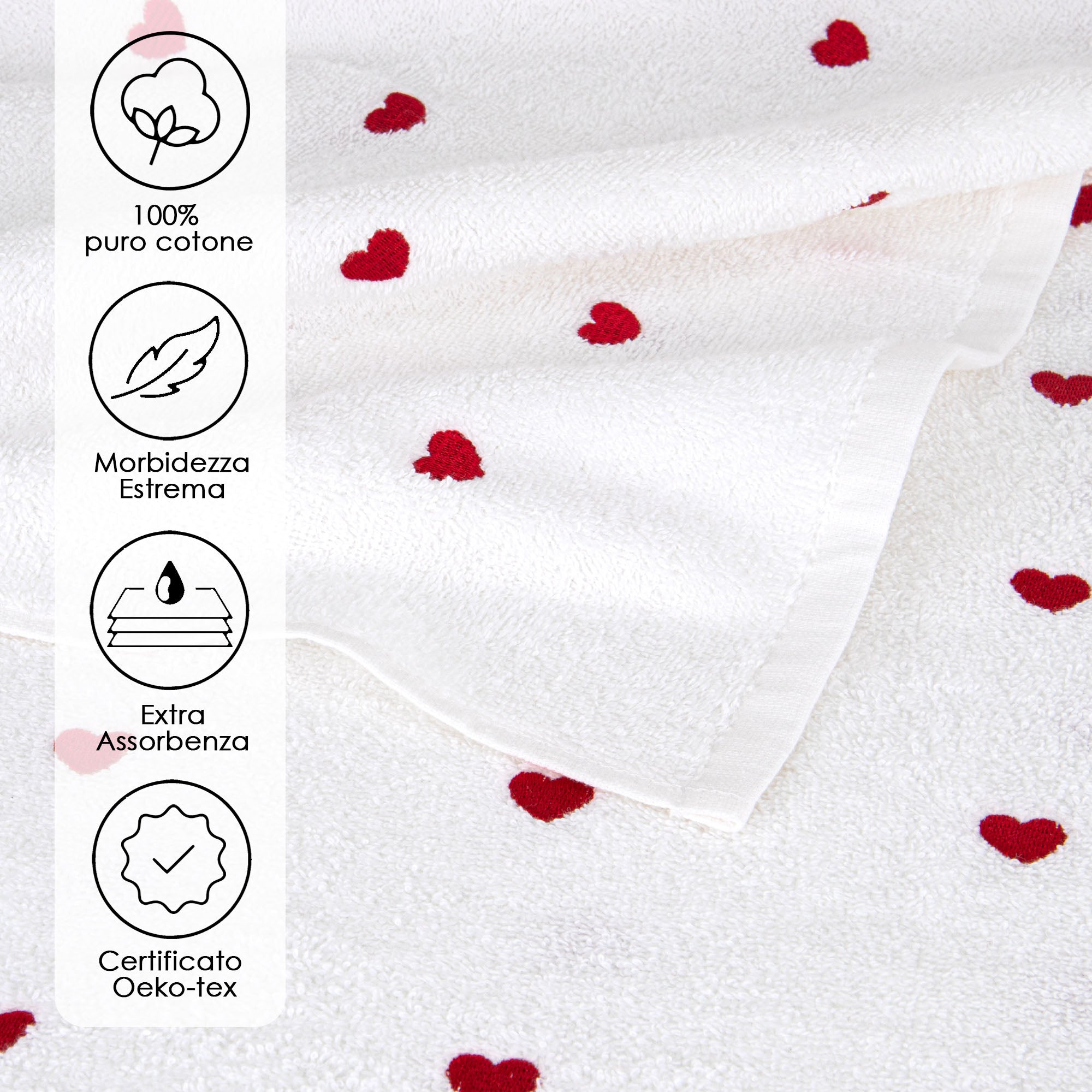 Set 3 Asciugamani Bagno in Cotone con Cuoricini Ricamati by Sono a Casa