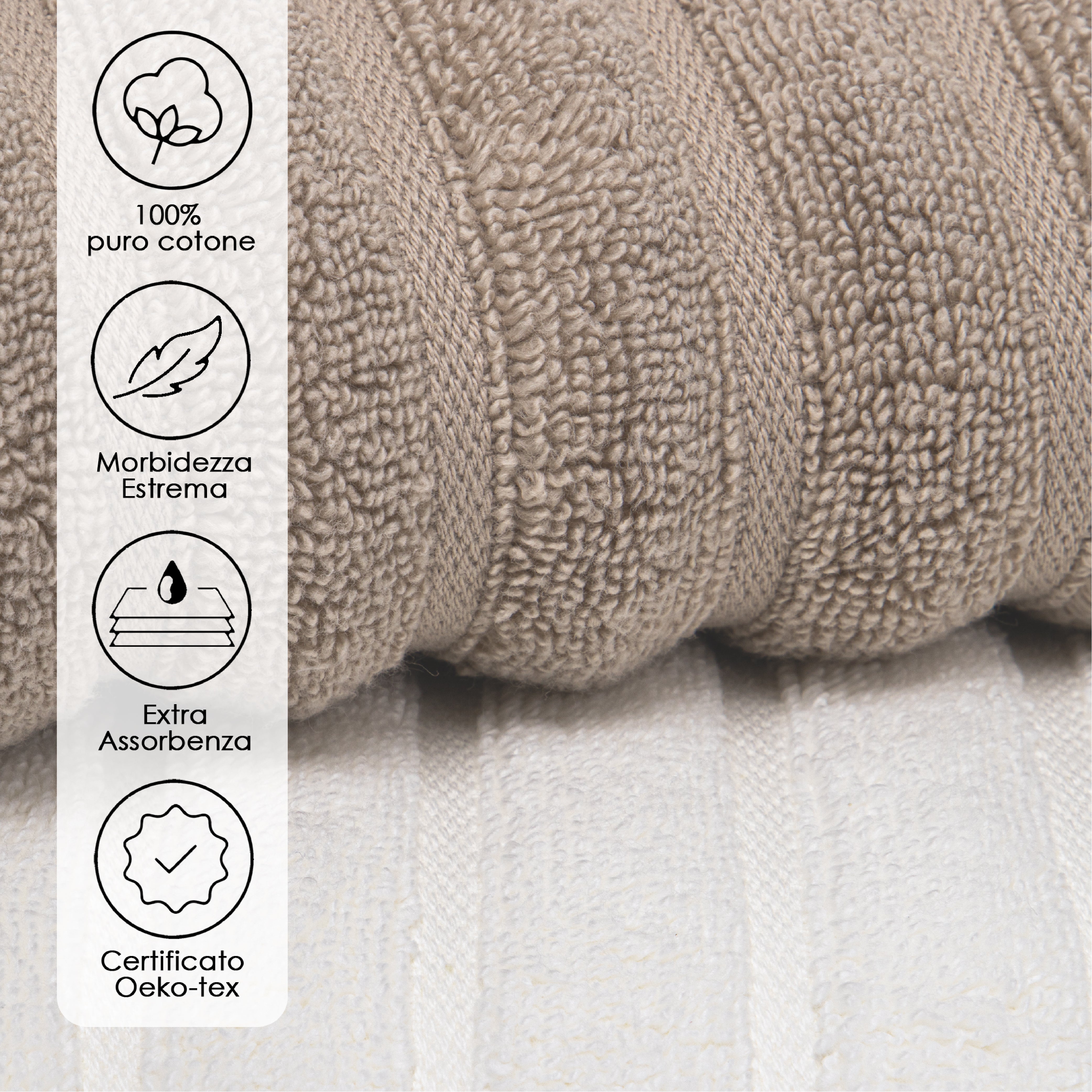 Coppia Spugna Bicolor 1 pz Viso + 1 pz Ospite 100% Cotone Jacquard Rigato Parah