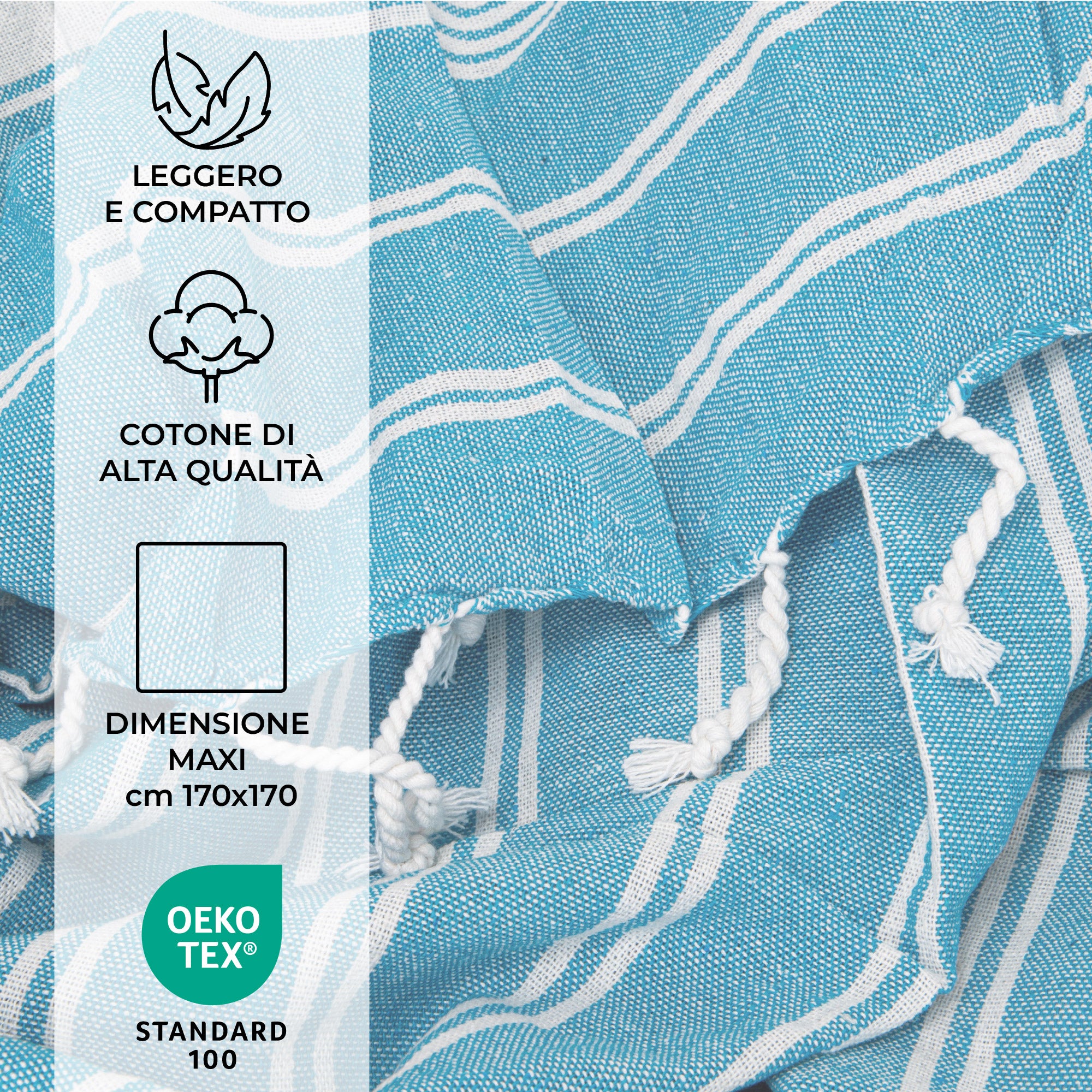 Maxi Telo Mare Fouta 170x170 cm in Cotone di Alta Qualità by Gilania